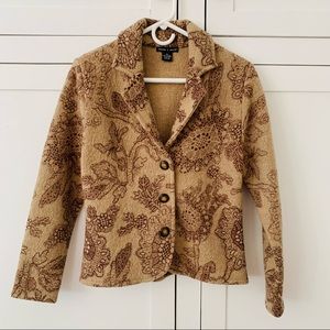 Deane & White Rare Wool Tan/Brown Print Short Blazer Jacket W/Front Button Small